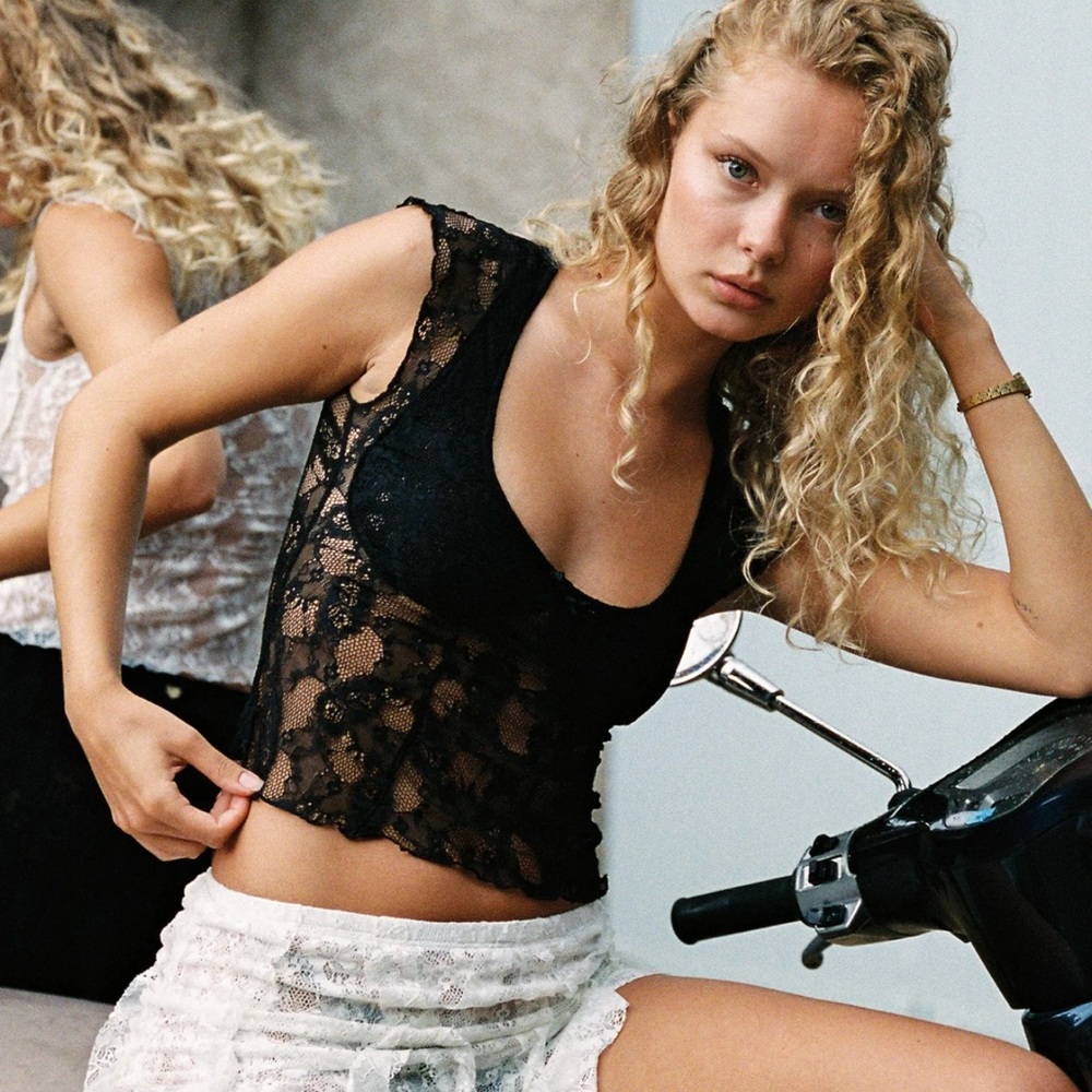 Heart of Sun Chérie Babydoll Top | Black Lace, Small, New with tags never worn